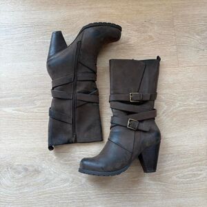 Levity Womens Heel Boots Mid Calve Size 7.5 Buckles Grunge Western Vintage